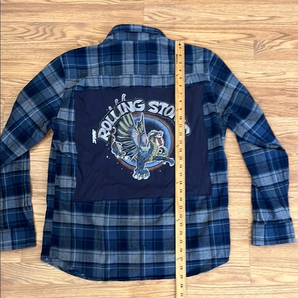 The Rolling Stones Upcycled Flannel Shirt Unisex Size Large L - Picture 4 of 5